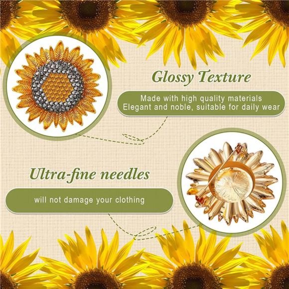 6 Pcs Sunflower Rhinestones Crystal Brooches Gold Pins for Hats - Picture 7 of 7